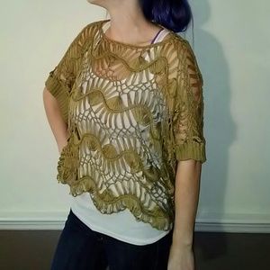 Green crochet knit ya los angeles poncho top